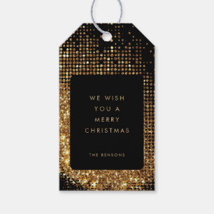 Faux Gold Glitter and Black Merry Christmas Gift Tags