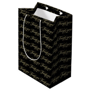Faux Gold Glitter And Black Thank You Pattern 2 Medium Gift Bag