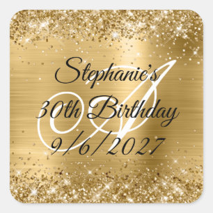 Faux Gold Glitter and Foil 30th Birthday Square Sticker