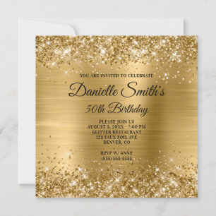 Faux Gold Glitter and Foil 50th Birthday Invitation