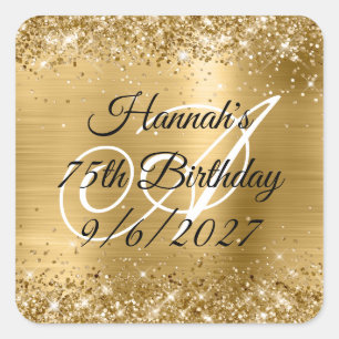 Faux Gold Glitter and Foil 75th Birthday Square Sticker