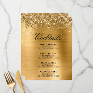 Faux Gold Glitter and Foil Cocktails Bar Menu