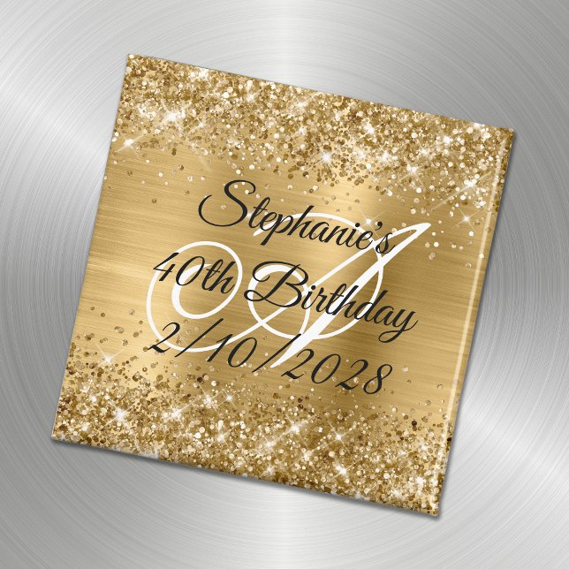 Faux Gold Glitter and Foil Monogram 40th Birthday Magnet (Creator Uploaded)