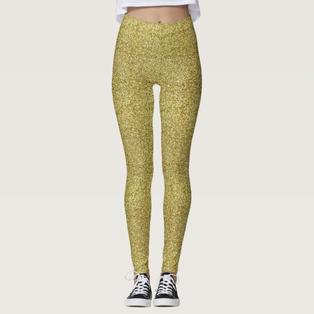 Faux Gold Glitter And Glamour Leggings (Front)