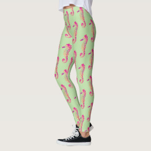 Faux Gold Glitter and Pink and Purple Sea Horse Leggings