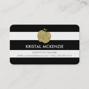 Faux Gold Glitter Apple Teacher Business Cards
