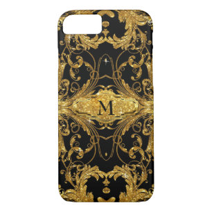 Faux Gold Glitter Art Nouveau Scroll Black Damask iPhone 8/7 Case
