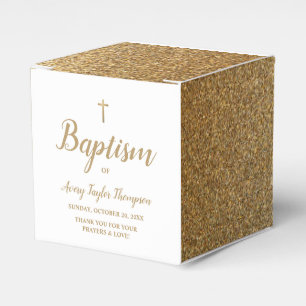 Faux Gold Glitter Baptism with Cross Personalized Favour Box