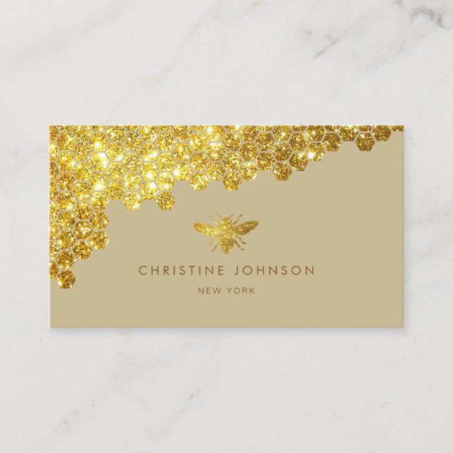 faux gold glitter bee business card (Front)