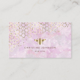 faux gold glitter bee on pink background business card