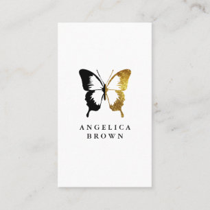 Faux Gold Glitter & Black Butterfly Business Card
