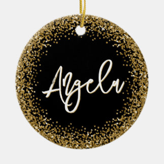 Faux Gold Glitter Black Photo Ceramic Tree Decoration