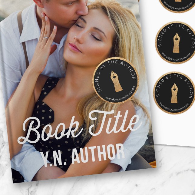 Faux Gold Glitter Black Signed by the Author Classic Round Sticker (Creator Uploaded)