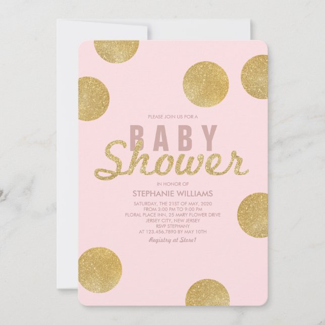 Faux Gold Glitter Blush Pink Baby Shower Invite (Front)