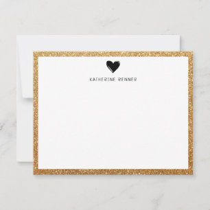 Faux Gold Glitter Border Heart Personalised Thank You Card