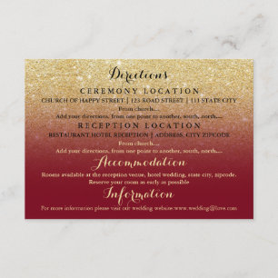 Faux gold glitter burgundy details wedding enclosure card