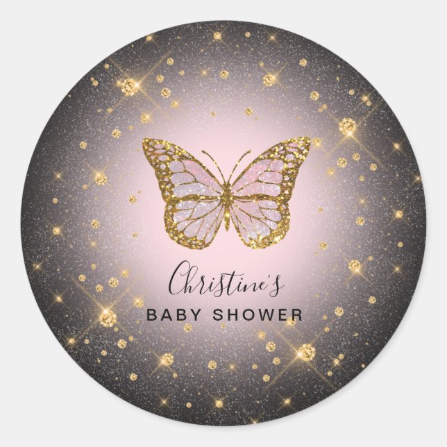 faux gold glitter butterfly classic round sticker (Front)