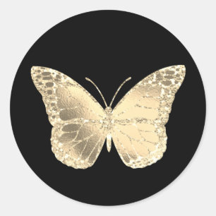 faux gold glitter butterfly classic round sticker