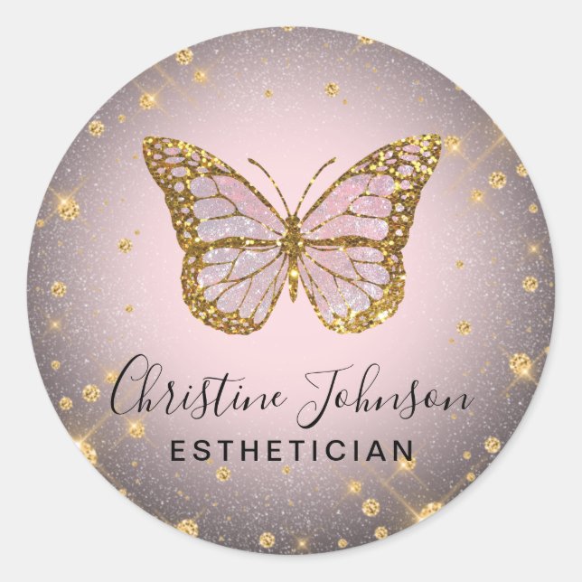 faux gold glitter butterfly  classic round sticker (Front)