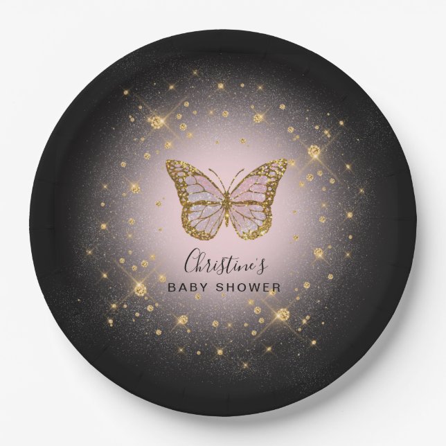 faux gold glitter butterfly paper plate (Front)
