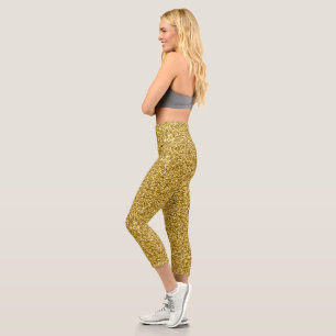 Faux Gold Glitter Capri Leggings