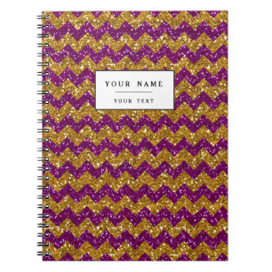 Faux Gold Glitter Chevron Pattern Purple Glitter Notebook