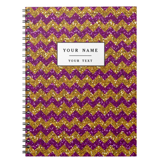 Faux Gold Glitter Chevron Pattern Purple Glitter Notebook (Front)