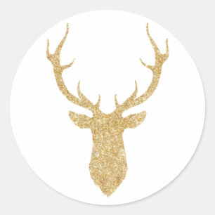 Faux Gold Glitter Christmas Deer Classic Round Sticker