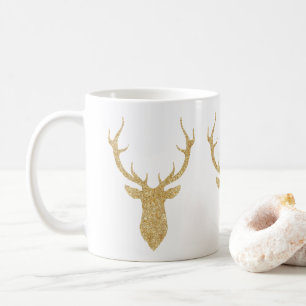 Faux Gold Glitter Christmas Deer Coffee Mug