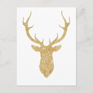 Faux Gold Glitter Christmas Deer Holiday Postcard