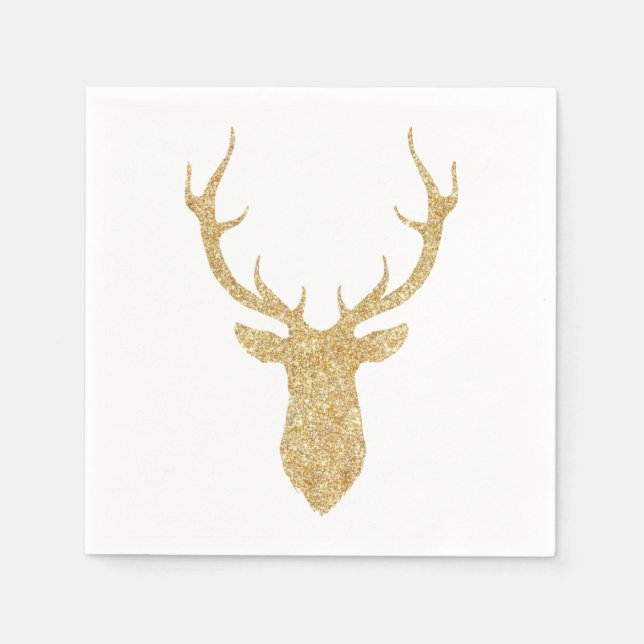 Faux Gold Glitter Christmas Deer Napkin (Front)