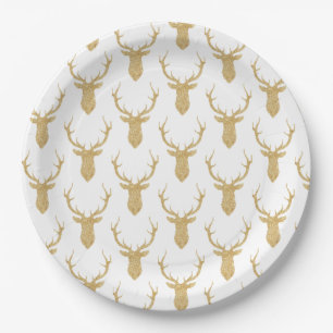 Faux Gold Glitter Christmas Deer Paper Plate