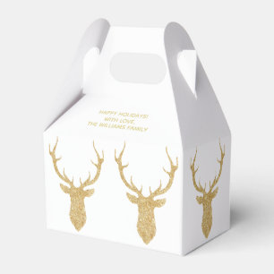 Faux Gold Glitter Christmas Deer Personalised Favour Box