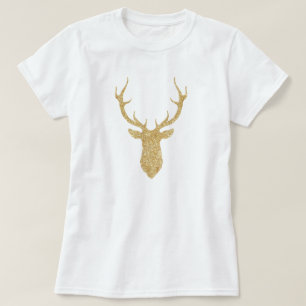 Faux Gold Glitter Christmas Deer T-Shirt