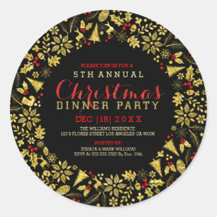 Faux Gold Glitter Christmas Wreath Classic Round Sticker