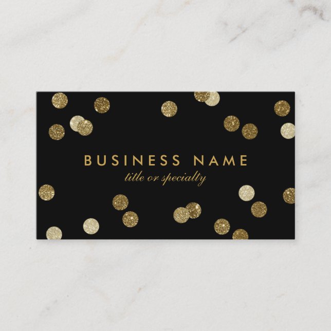 Faux Gold Glitter Confetti Black Business Card (Front)