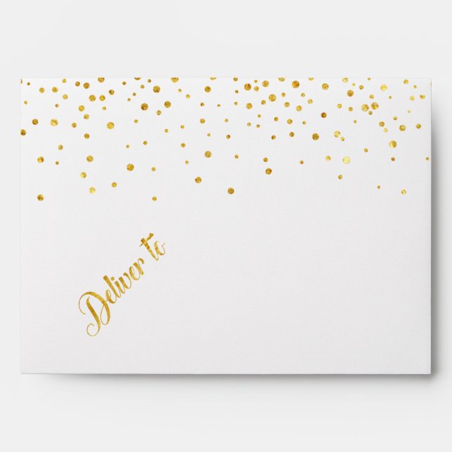 Faux Gold Glitter Confetti Dots Fancy Wedding Envelope (Front)
