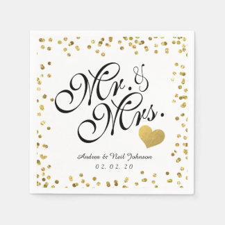 Faux Gold Glitter Confetti Mr. & Mrs.Wedding Napkin