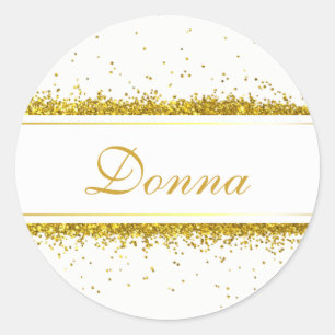 Faux Gold Glitter Confetti Name Classic Round Sticker