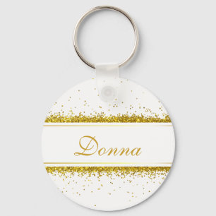 Faux Gold Glitter Confetti Name - Keychain