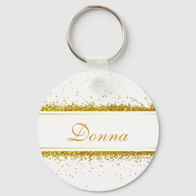 Faux Gold Glitter Confetti Name - Keychain (Front)