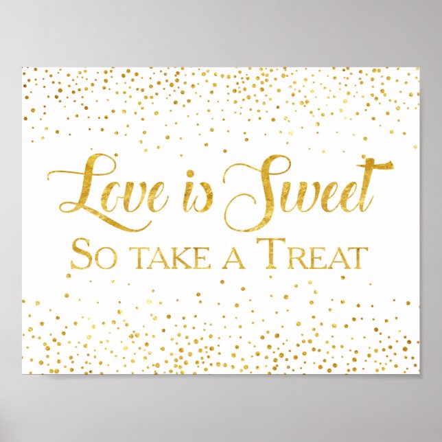 Faux Gold Glitter Confetti Wedding Dessert Sign (Front)