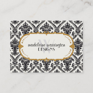 Faux Gold Glitter Damask Floral Pattern Business Appointment Card