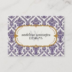 Faux Gold Glitter Damask Floral Pattern Business Appointment Card