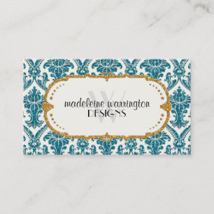 Faux Gold Glitter Damask Floral Pattern Business Card
