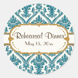 Faux Gold Glitter Damask Floral Pattern Stationery Classic Round Sticker
