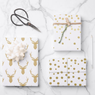 Faux Gold Glitter Deer Antlers - Christmas Wrapping Paper Sheet
