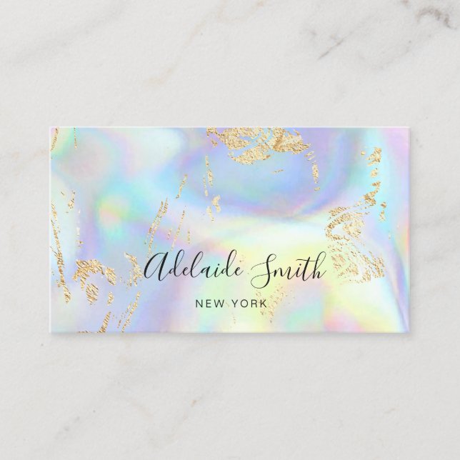 •FAUX gold glitter details on FAUX holographic Business Card (Front)