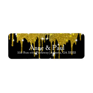 Faux Gold Glitter Drip on Black Modern