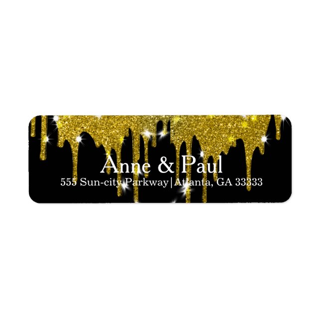 Faux Gold Glitter Drip on Black Modern (Front)